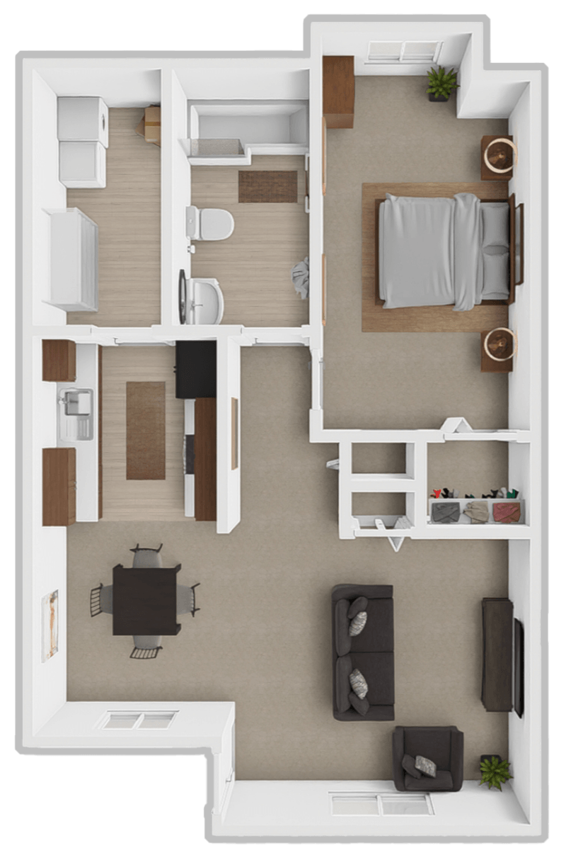 1 Bed 1 Bath floor plan